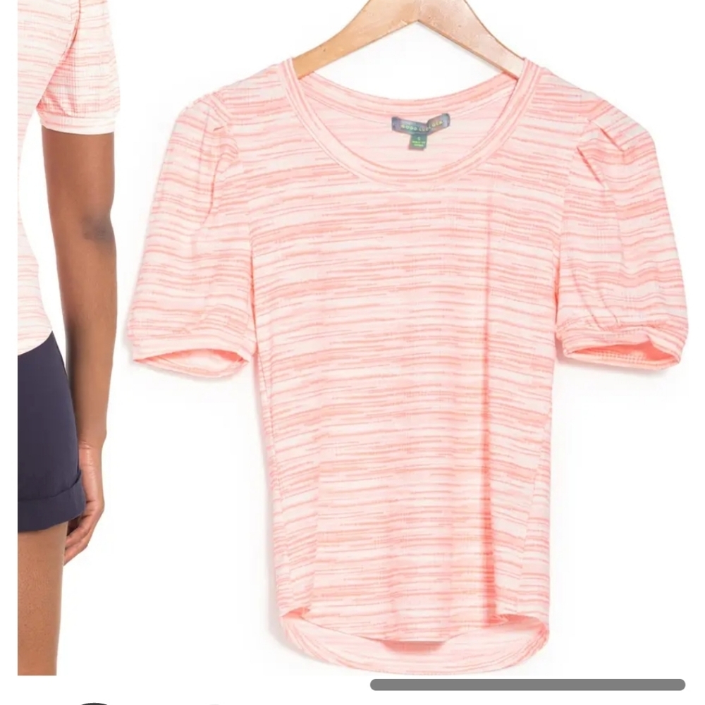 Nordstrom Good Luck Gem Puff sleeve pink rib top NWT - Picture 2 of 3